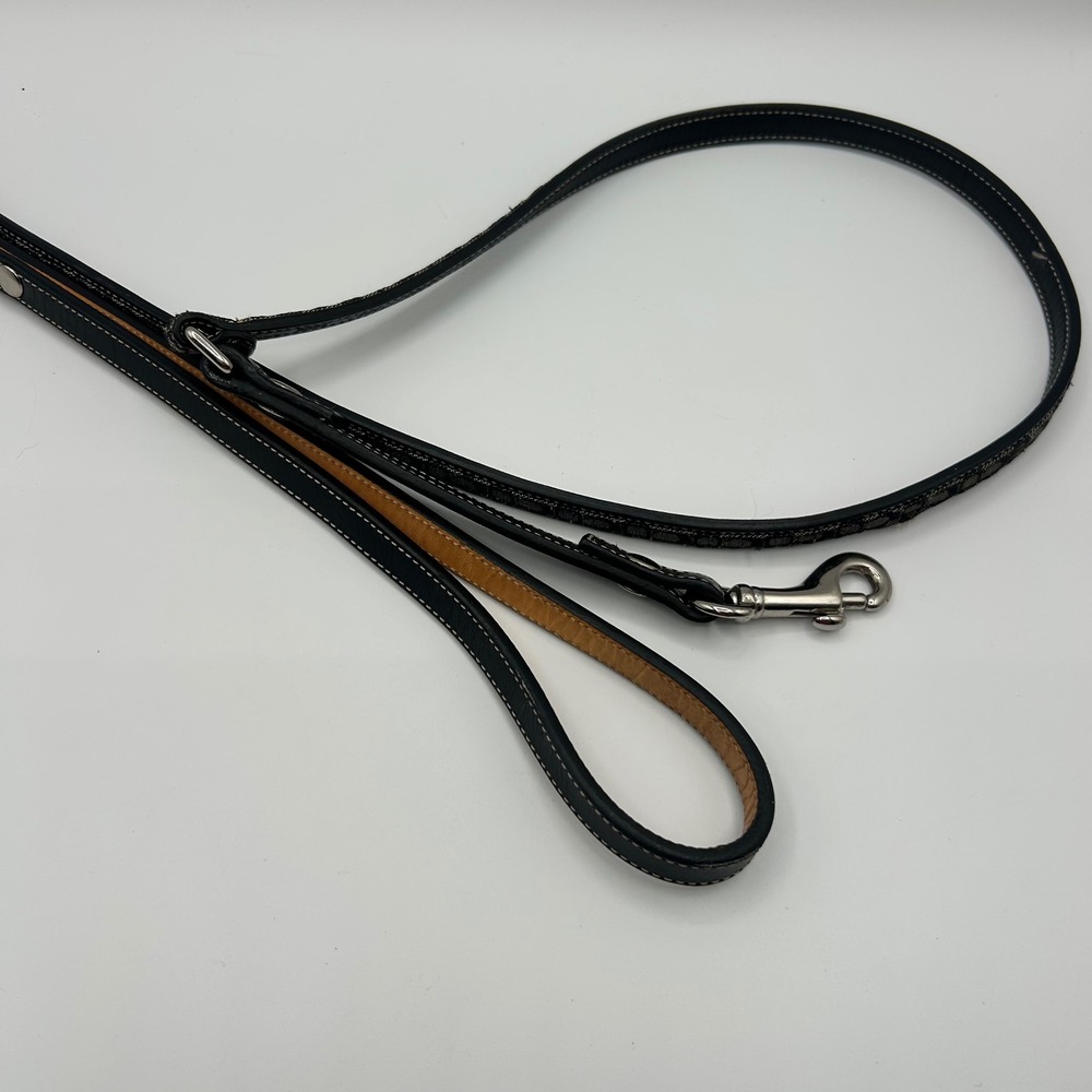 Coach 4005 Small Dog Leash Black Gray Signature C Monogram Leather Trim Canvas